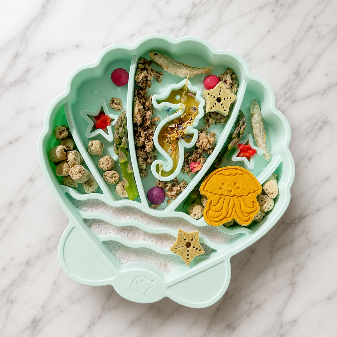 Pawsome Tails Seashell Slow Feeder Bowl (Seafoam)